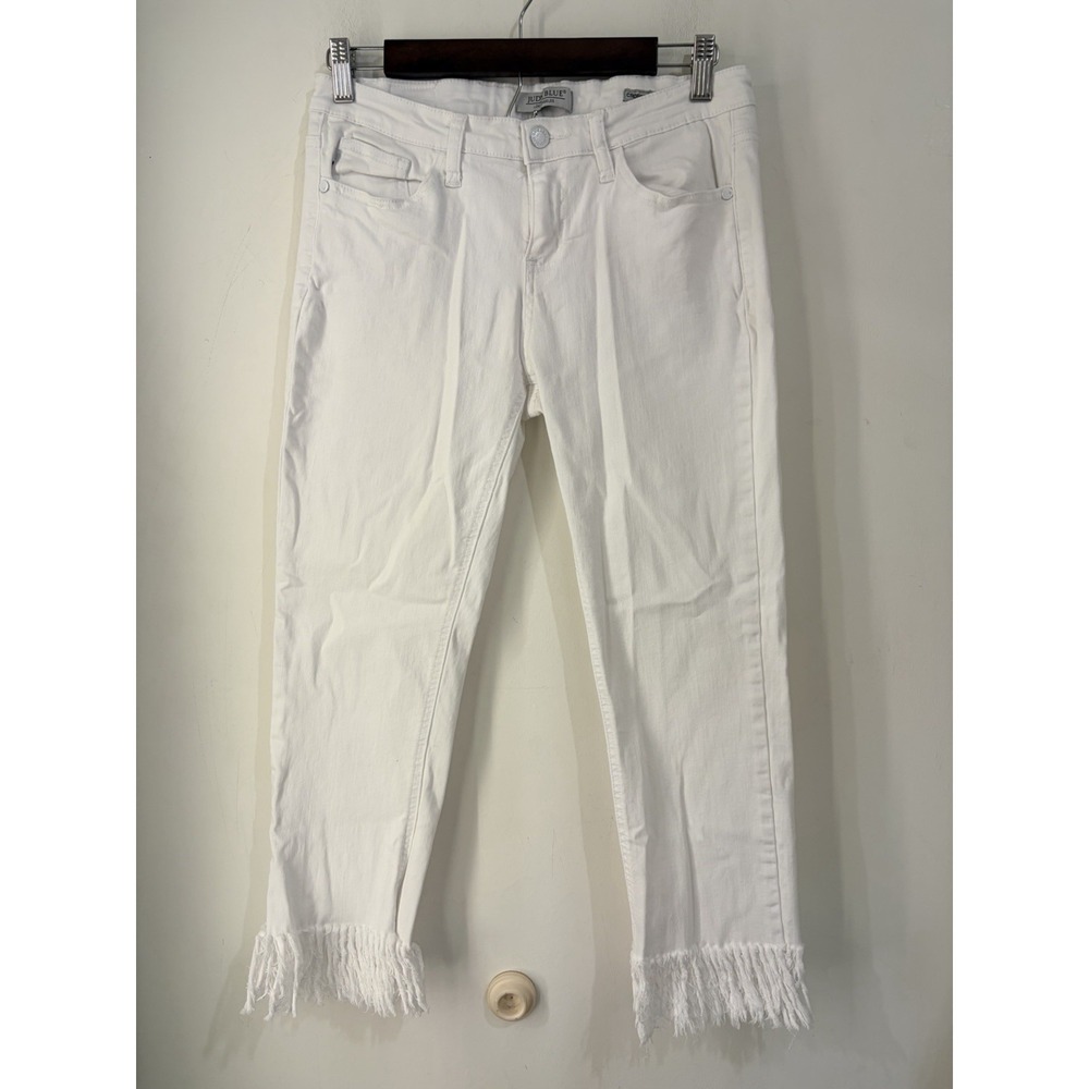 Judy‎ Blue White Cropped Jeans Frayed Hem Mid Rise Women's 9/29 Stretch